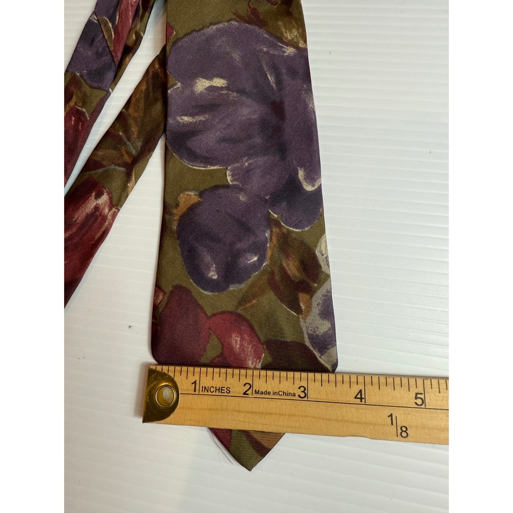 Christian Dior Necktie Olive Purple Floral Silk Fabric Woven In Italy USA Made - Picture 2 of 5